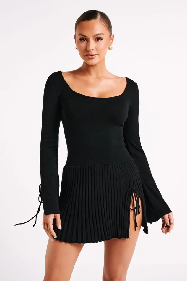 Women Britney Long Sleeve Knit Mini Dress 8211 Black Black Meshki Mini Dresses