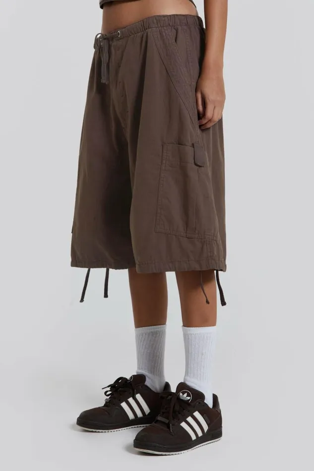 Women Brown Parachute Cargo Shorts Brown Jaded London Parachute Pants