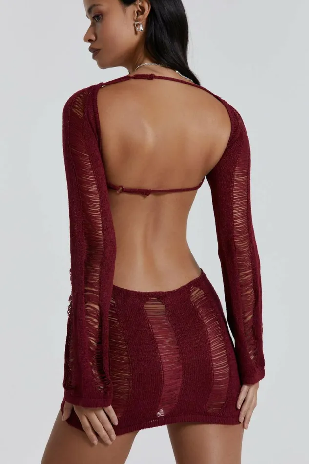 Women Burgundy Umbra Mini Dress Red Jaded London Knitwear