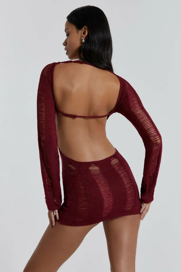 Women Burgundy Umbra Mini Dress Red Jaded London Knitwear