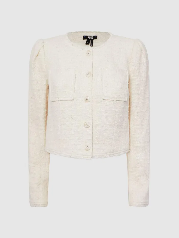 Women Cambridge Paige Frayed Textured Jacket Cream Reiss Coats and Jackets