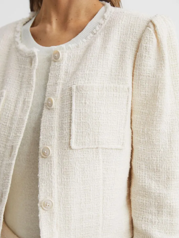 Women Cambridge Paige Frayed Textured Jacket Cream Reiss Coats and Jackets