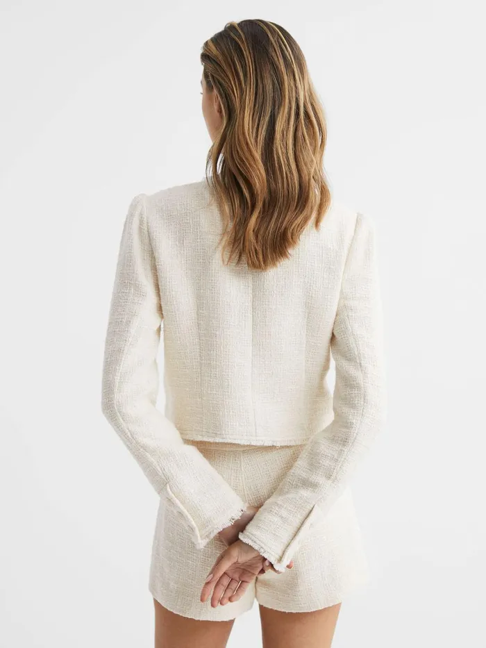 Women Cambridge Paige Frayed Textured Jacket Cream Reiss Coats and Jackets