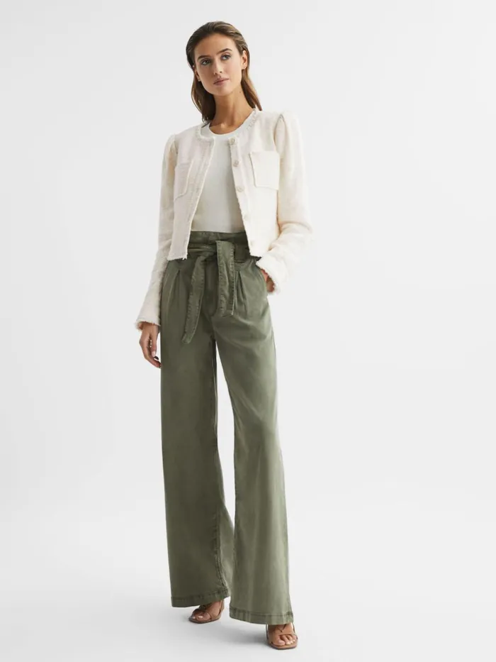 Women Cambridge Paige Frayed Textured Jacket Cream Reiss Coats and Jackets