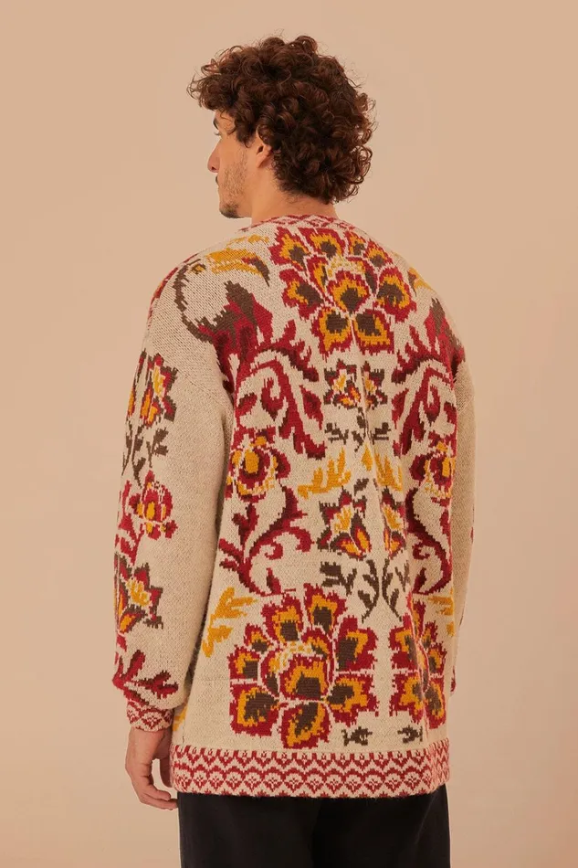 Women Cardigans Farm Rio Cream Toucans Scarf Knit Cardigan