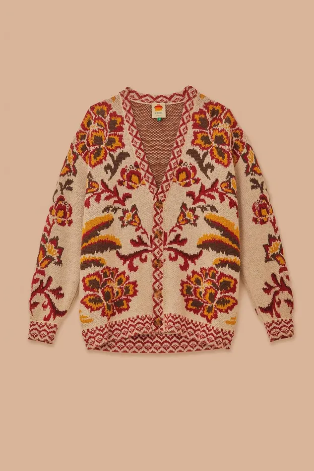Women Cardigans Farm Rio Cream Toucans Scarf Knit Cardigan