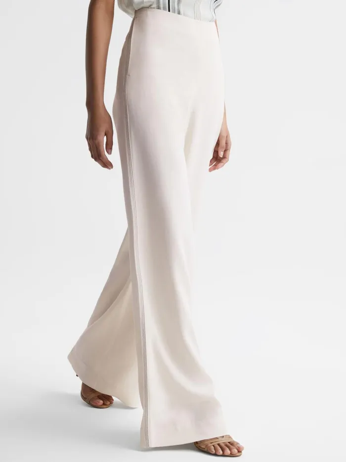 Women Carlie Mid Rise Wide Leg Trousers Cream Reiss Trousers