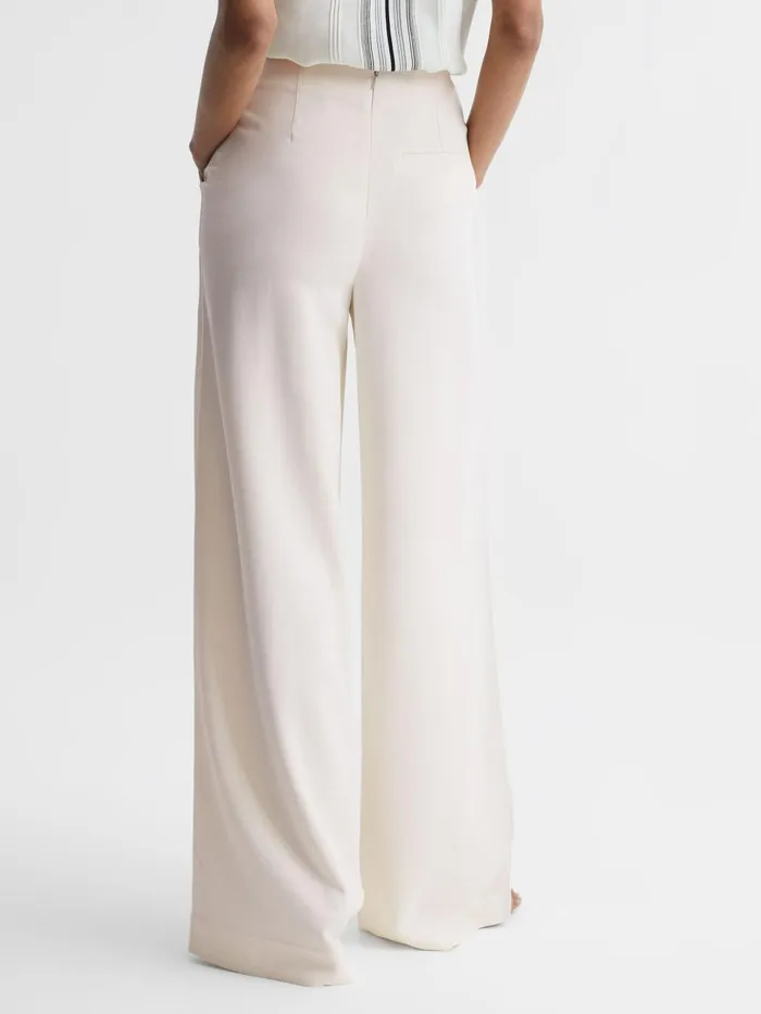 Women Carlie Mid Rise Wide Leg Trousers Cream Reiss Trousers