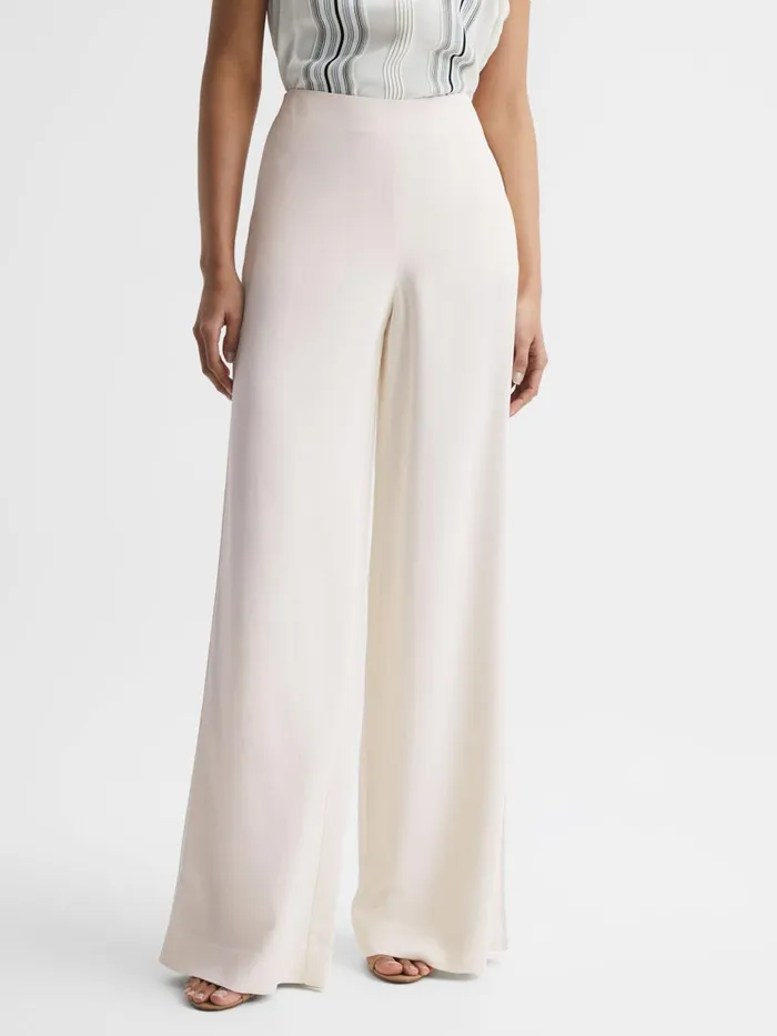 Women Carlie Mid Rise Wide Leg Trousers Cream Reiss Trousers