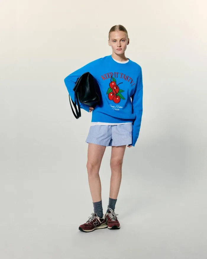 Women Cashmere Sweaters From Future Keep It Tasty Crewneck Sweater Surf Blue