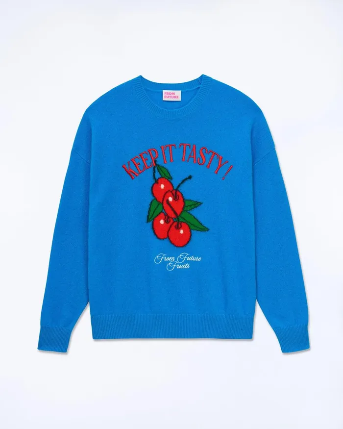 Women Cashmere Sweaters From Future Keep It Tasty Crewneck Sweater Surf Blue
