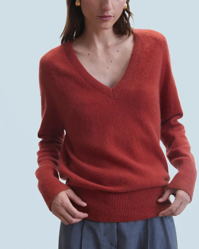 Women Cashmere Sweaters From Future Light Oversized VNeck Sweater Terracotta