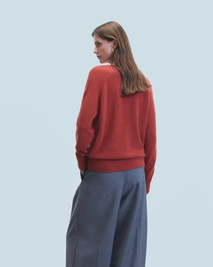 Women Cashmere Sweaters From Future Light Oversized VNeck Sweater Terracotta