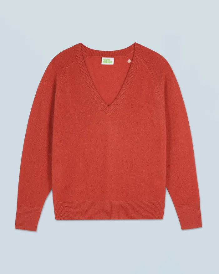 Women Cashmere Sweaters From Future Light Oversized VNeck Sweater Terracotta