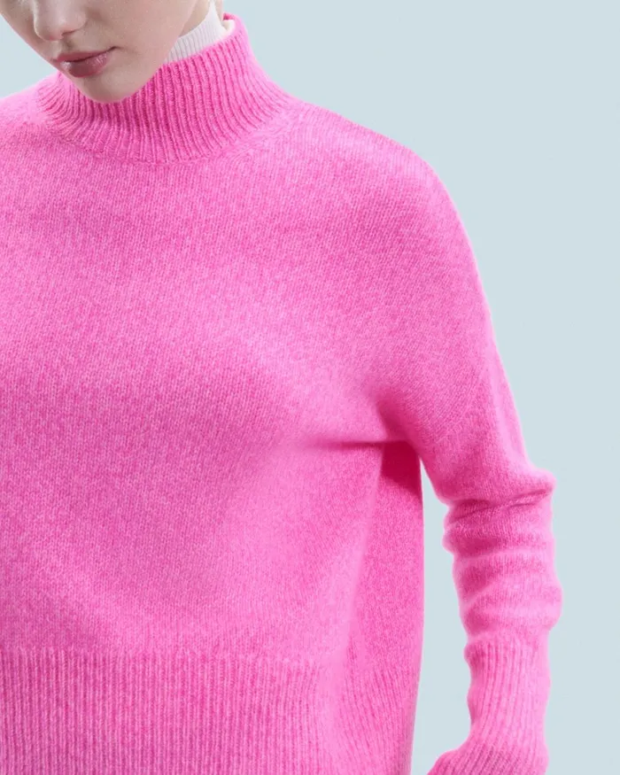 Women Cashmere Sweaters From Future Oversized Mock Neck Sweater Bright Pink Mou