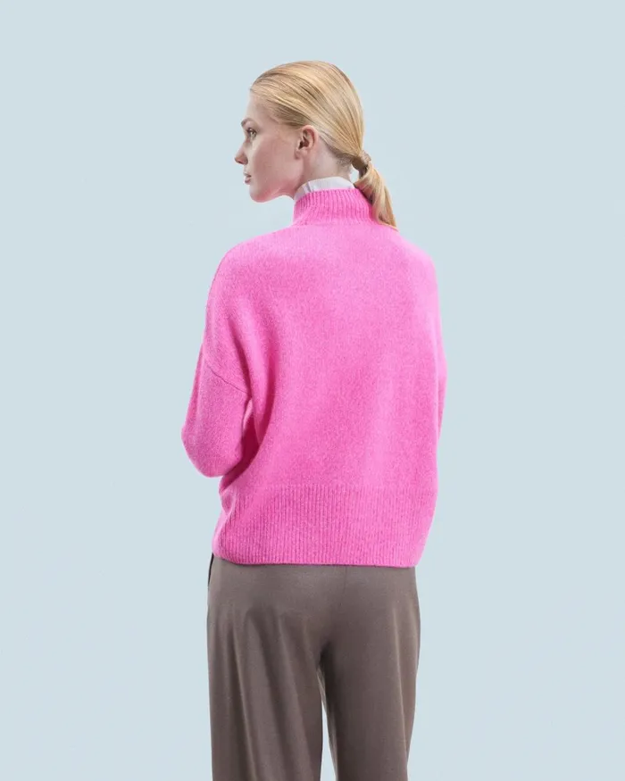 Women Cashmere Sweaters From Future Oversized Mock Neck Sweater Bright Pink Mou