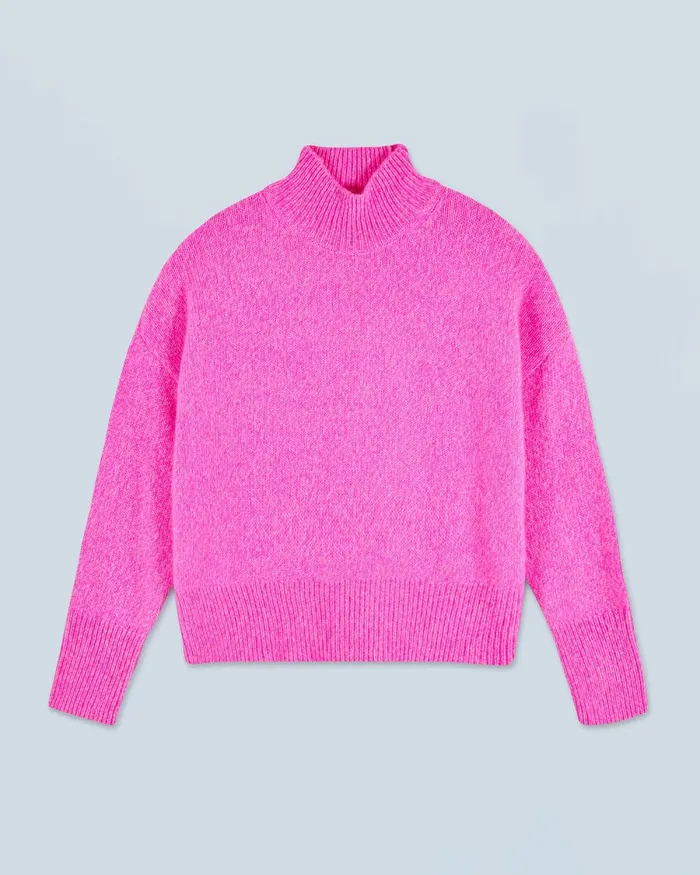 Women Cashmere Sweaters From Future Oversized Mock Neck Sweater Bright Pink Mou