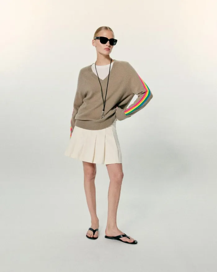 Women Cashmere Sweaters From Future Oversized VNeck Sweater With Multico Sleeves Tropical Taupe
