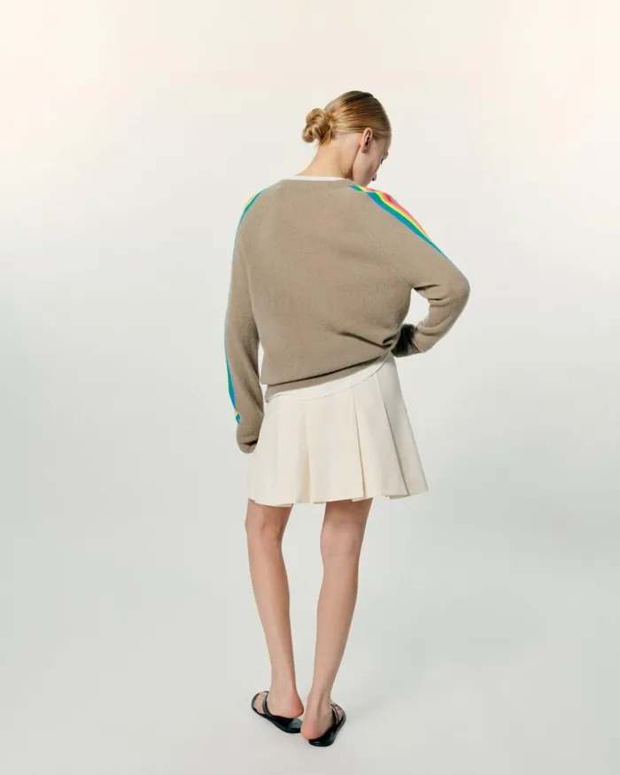 Women Cashmere Sweaters From Future Oversized VNeck Sweater With Multico Sleeves Tropical Taupe