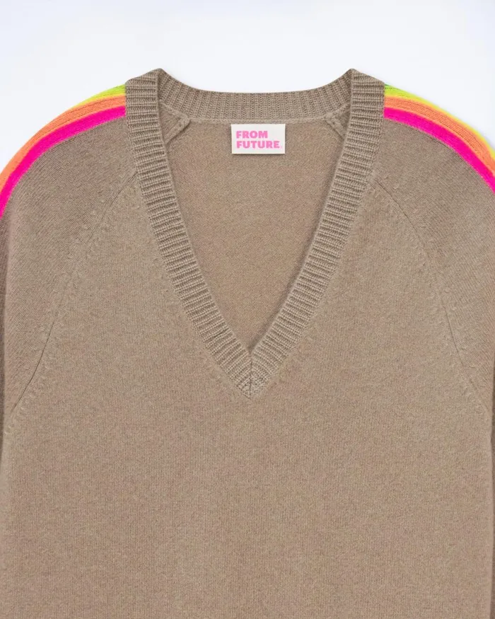 Women Cashmere Sweaters From Future Oversized VNeck Sweater With Multico Sleeves Tropical Taupe