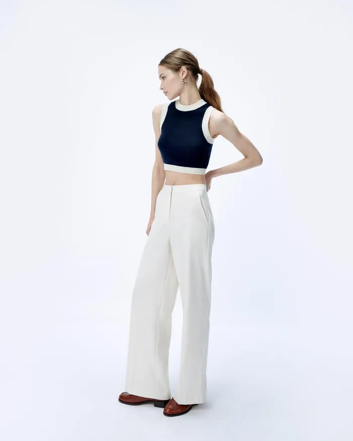Women Cashmere Sweaters From Future TwoTone Sleeveless Sweater Navy