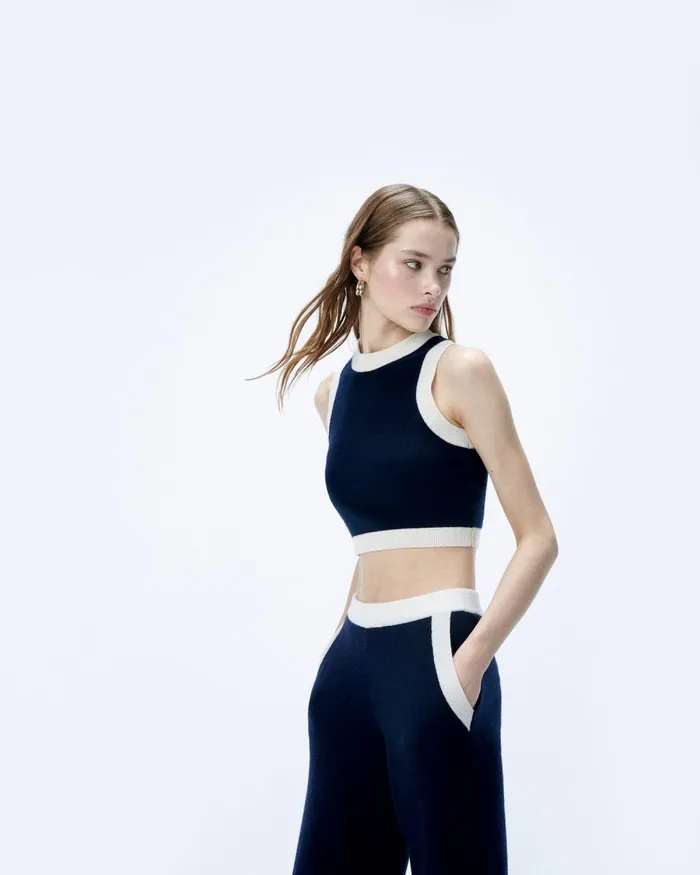 Women Cashmere Sweaters From Future TwoTone Sleeveless Sweater Navy