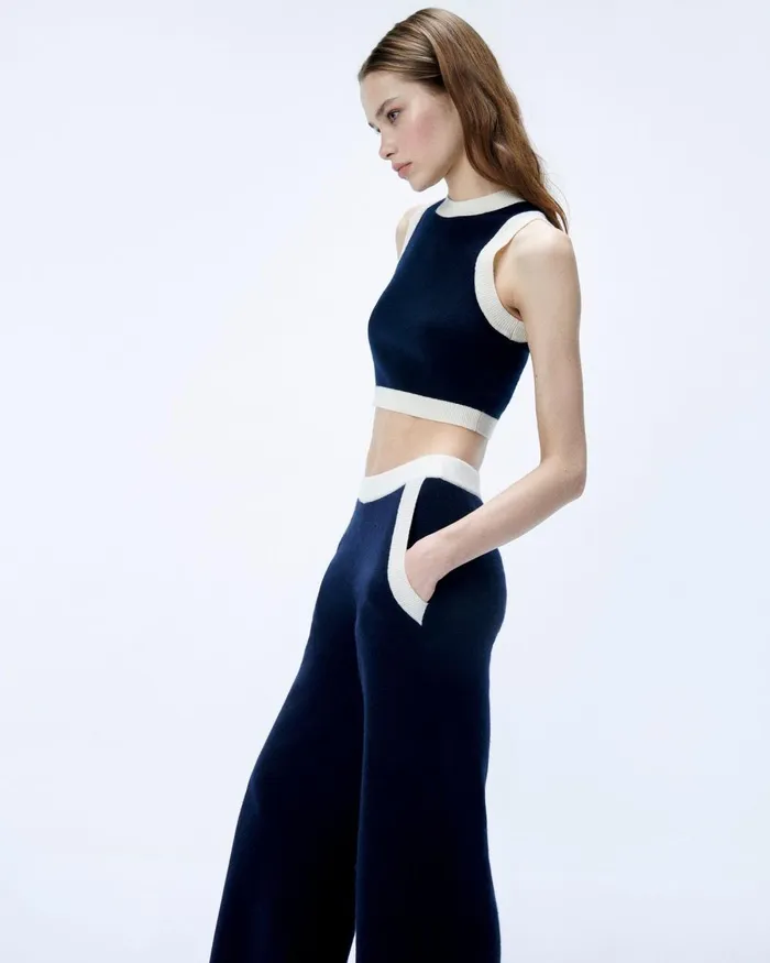 Women Cashmere Sweaters From Future TwoTone Sleeveless Sweater Navy
