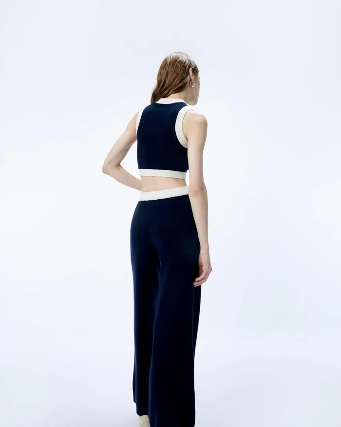 Women Cashmere Sweaters From Future TwoTone Sleeveless Sweater Navy