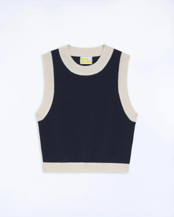 Women Cashmere Sweaters From Future TwoTone Sleeveless Sweater Navy