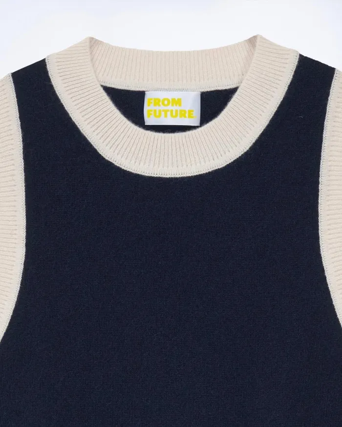 Women Cashmere Sweaters From Future TwoTone Sleeveless Sweater Navy