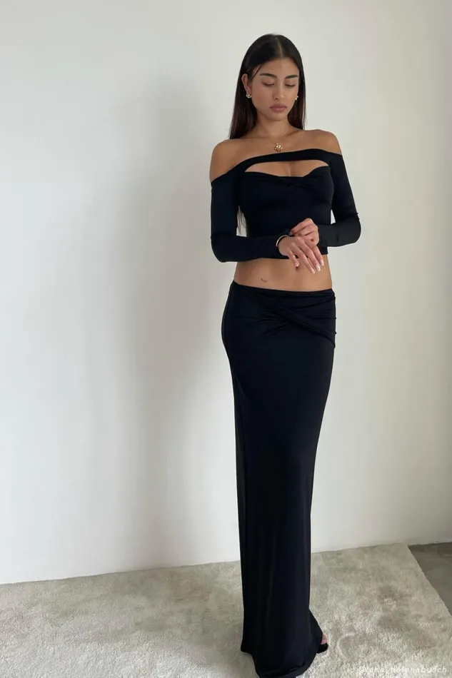 Women Ceri Maxi Twist Skirt 8211 Black Black Meshki Skirts