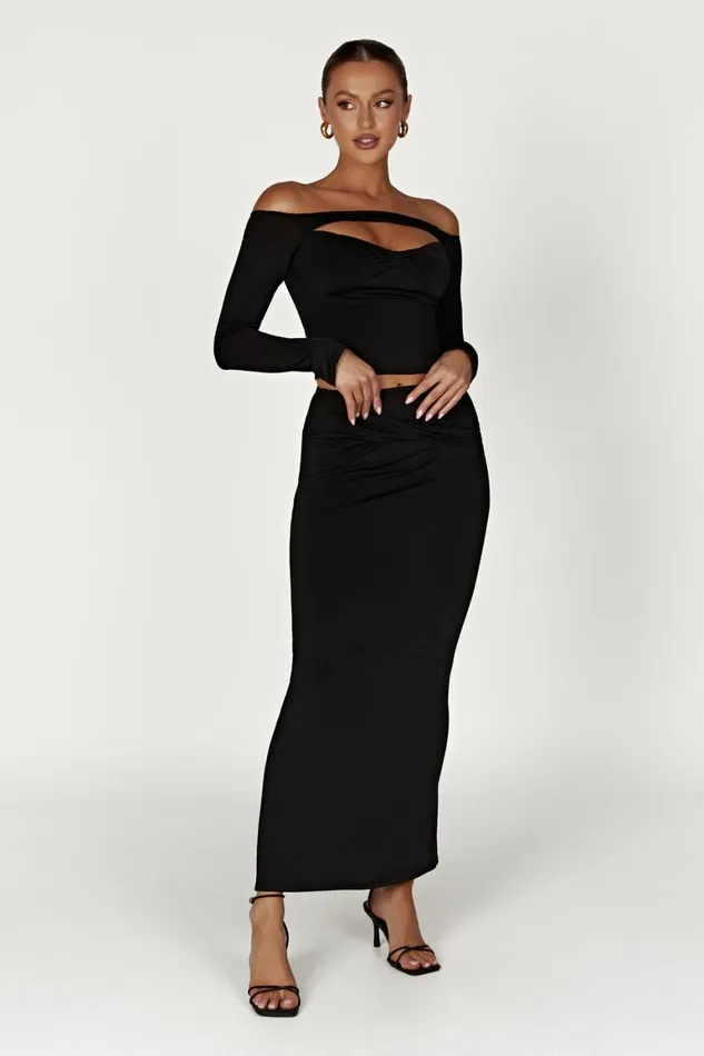 Women Ceri Maxi Twist Skirt 8211 Black Black Meshki Skirts