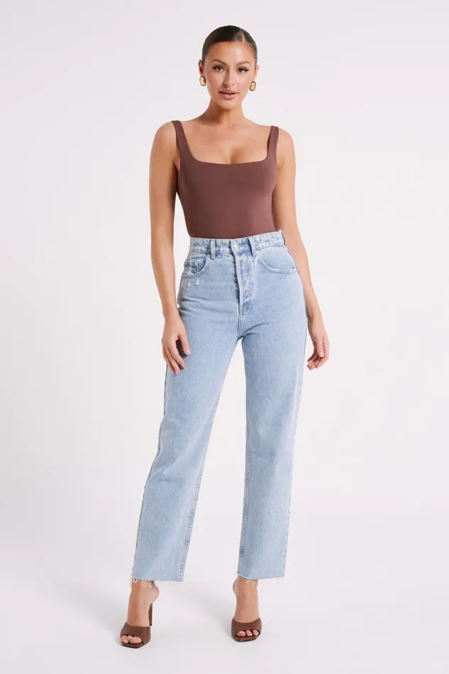 Women Charlie Scoop Neck Bodysuit 8211 Mocha Mocha Meshki Bodysuits