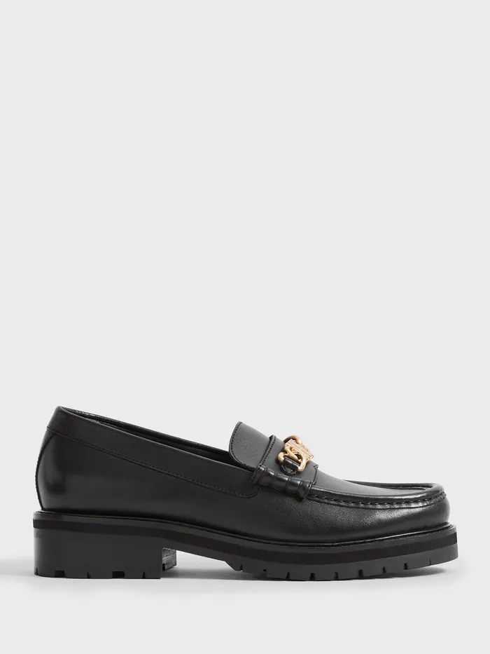 Women Charlotte Leather Loafers Black Reiss Flats