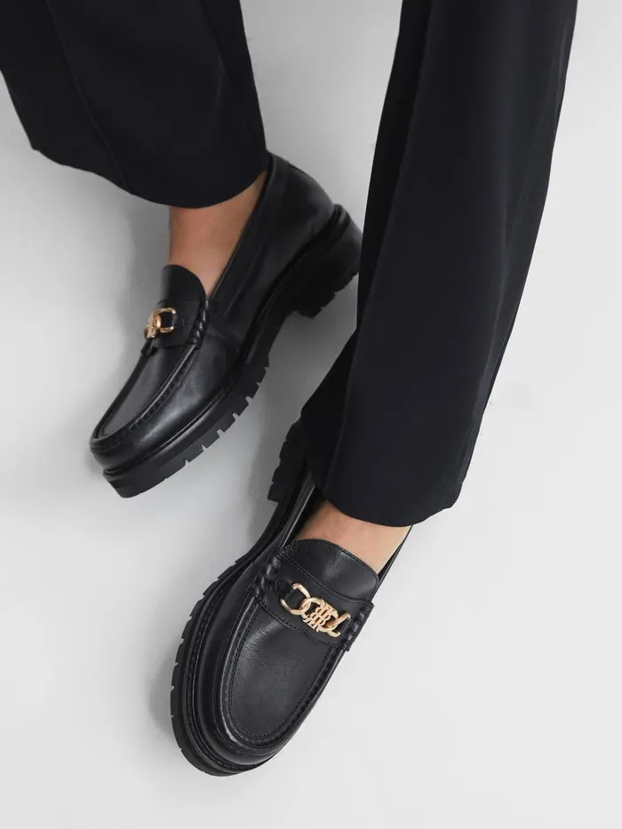 Women Charlotte Leather Loafers Black Reiss Flats