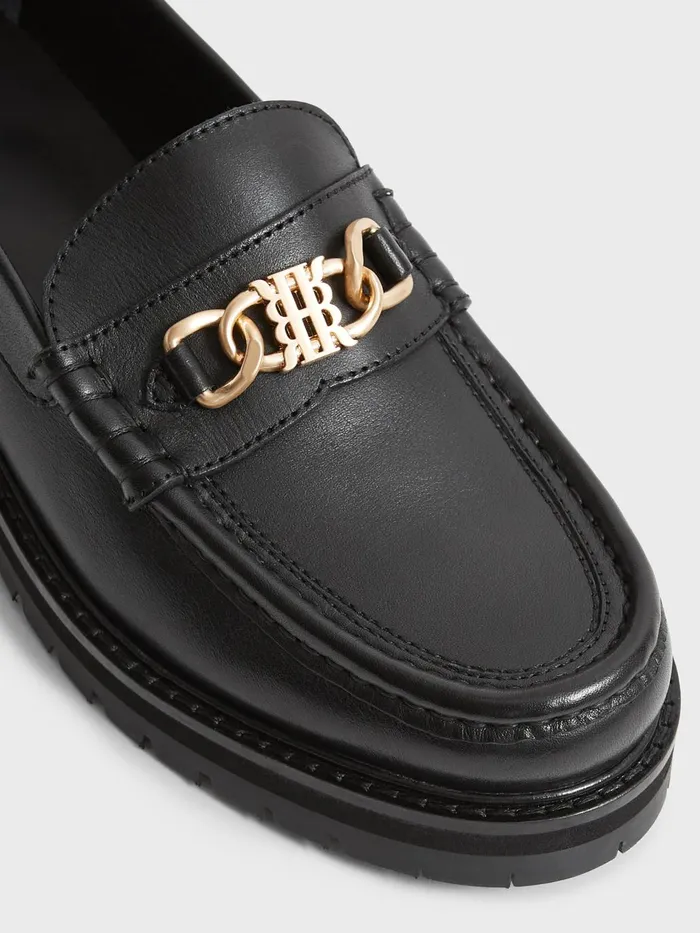 Women Charlotte Leather Loafers Black Reiss Flats