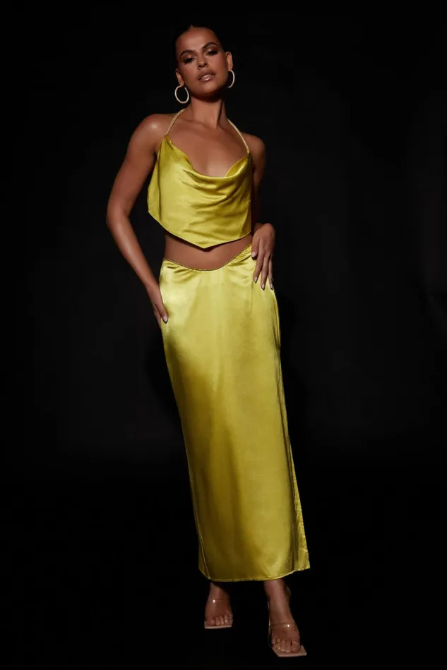 Women Christie Diamante Rope Maxi Skirt 8211 Chartreuse Chartreuse Meshki Skirts