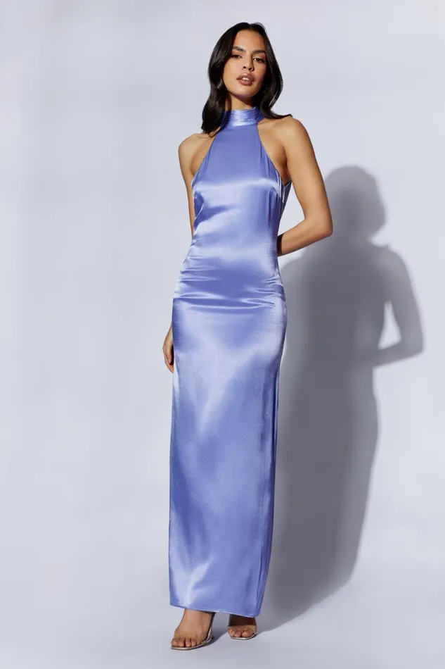 Women Claire Satin Drape Back Maxi Dress 8211 Lavender Lavender Meshki Maxi Dresses