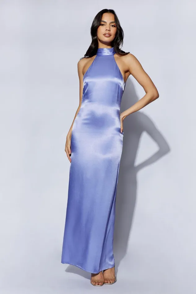 Women Claire Satin Drape Back Maxi Dress 8211 Lavender Lavender Meshki Maxi Dresses