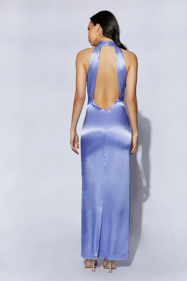 Women Claire Satin Drape Back Maxi Dress 8211 Lavender Lavender Meshki Maxi Dresses