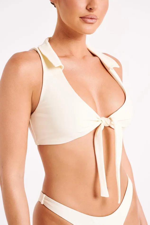 Women Clarita Recycled Tie Up Bikini Top 8211 Ivory Ivory Meshki Bikini Tops