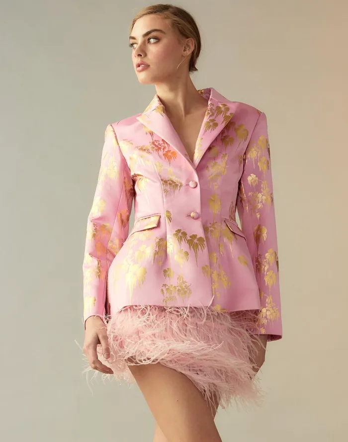 Women CLOTHING Cynthia Rowley Dripping In Gold Fitted Blazer