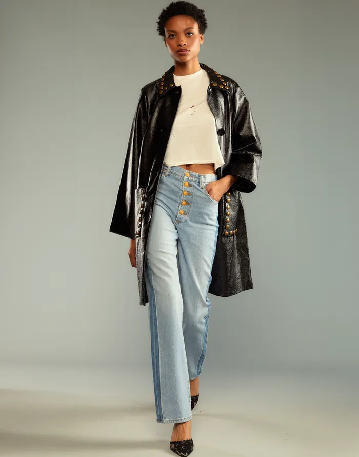 Women CLOTHING Cynthia Rowley Studded Vegan Leather Coat