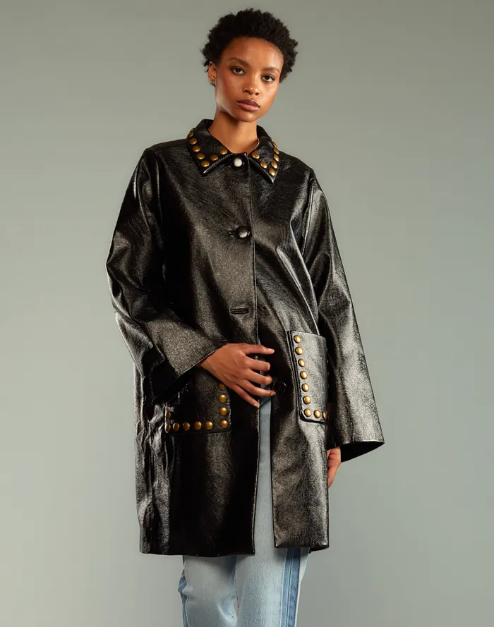 Women CLOTHING Cynthia Rowley Studded Vegan Leather Coat