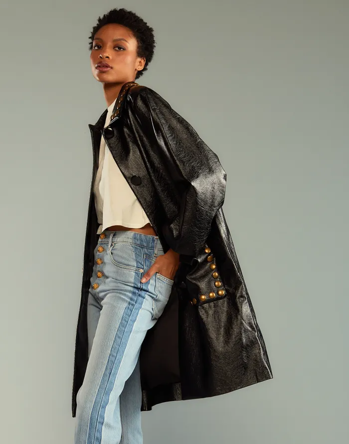 Women CLOTHING Cynthia Rowley Studded Vegan Leather Coat