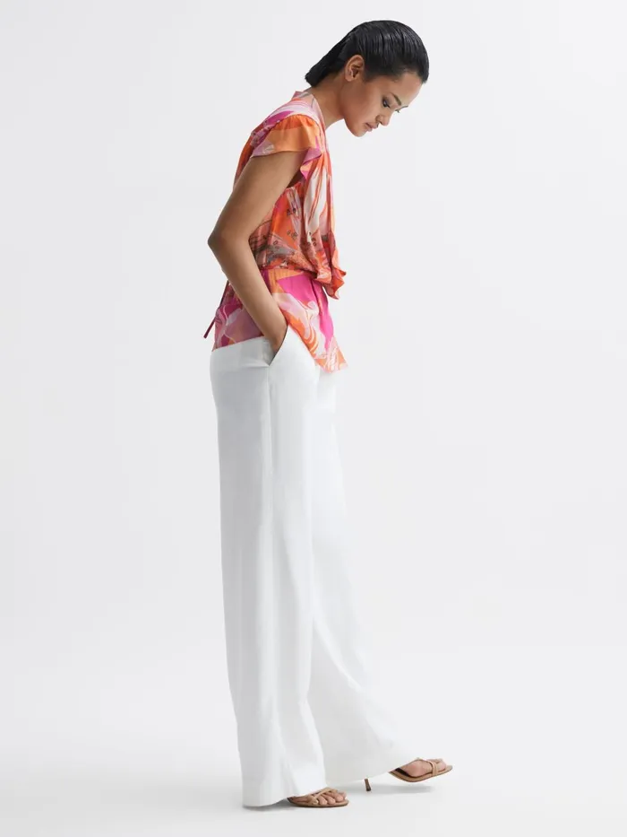 Women Corey Tropical Print Wrap Blouse Pink Reiss Tops