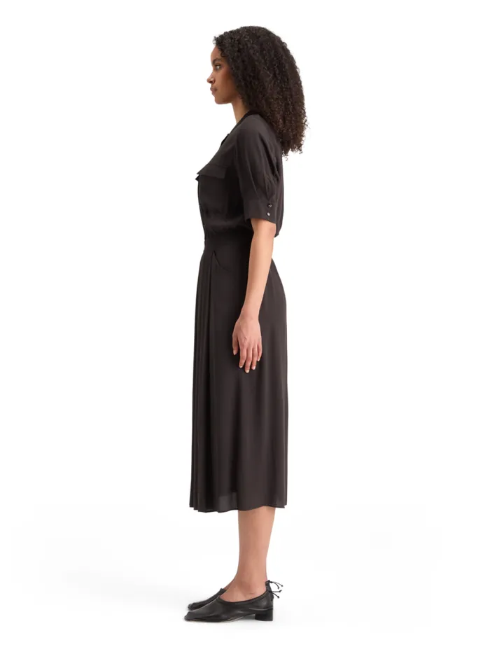 Women CREPE MIDI DRESS WITH CHEST POCKETS Evening Black Scotch and Soda Dresses and Jumpsuits
