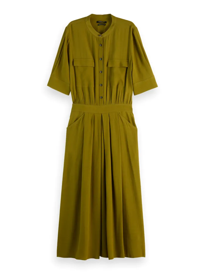 Women CREPE MIDI DRESS WITH CHEST POCKETS Evening Black Scotch and Soda Dresses and Jumpsuits