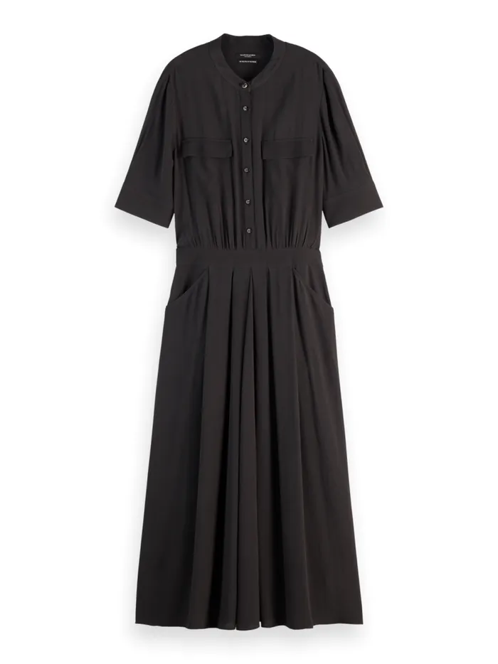 Women CREPE MIDI DRESS WITH CHEST POCKETS Evening Black Scotch and Soda Dresses and Jumpsuits