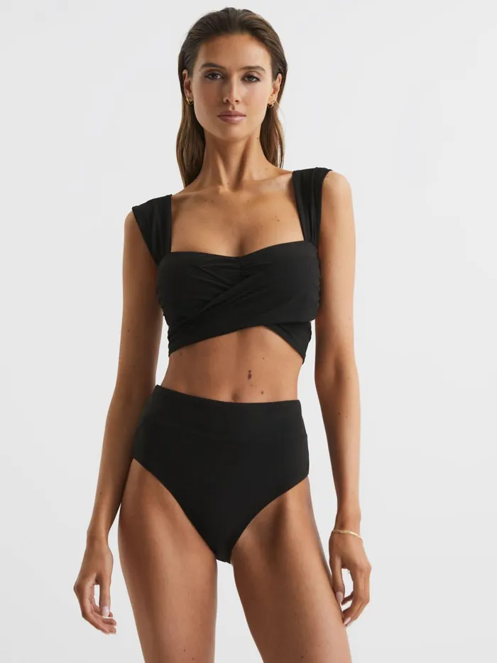 Women Cristina Wrap Design Bikini Top Black Reiss Swimwear